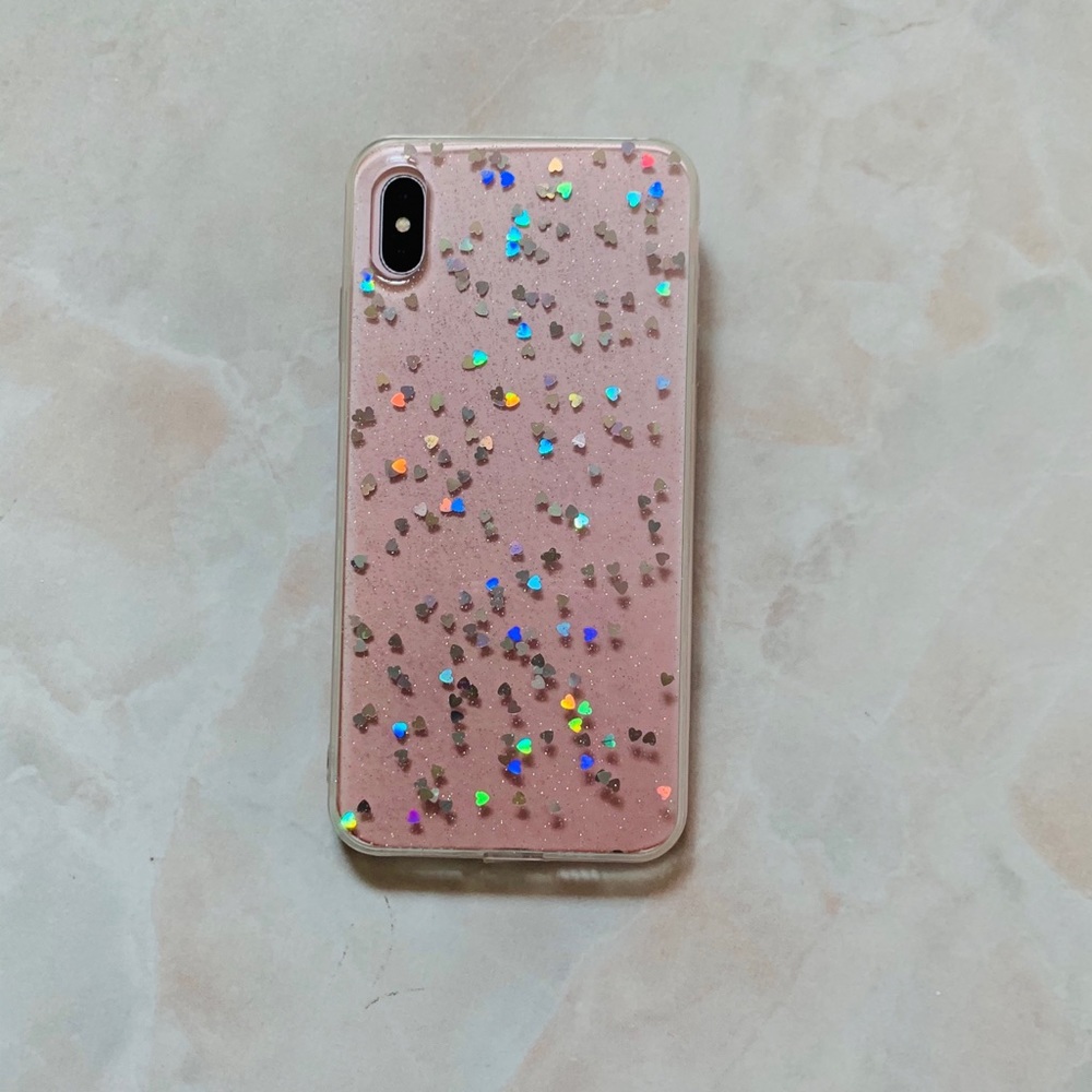Clear TPU case with glitter hearts xs max